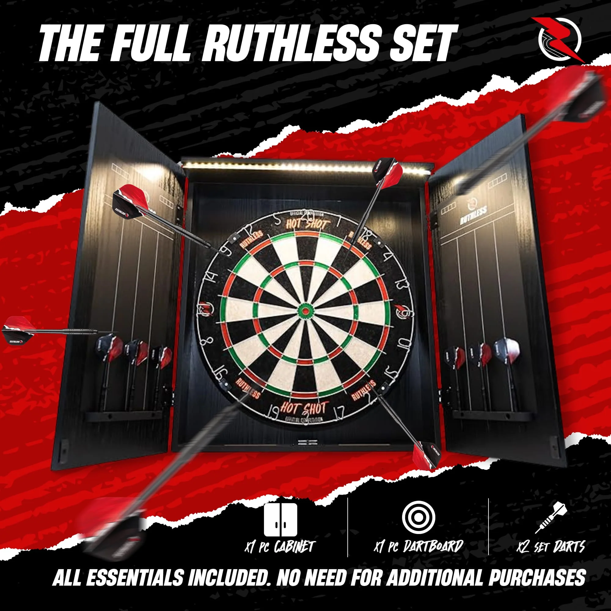 Ruthless Home Darts Centre - Cabinet with USB Light - Black - Image 7