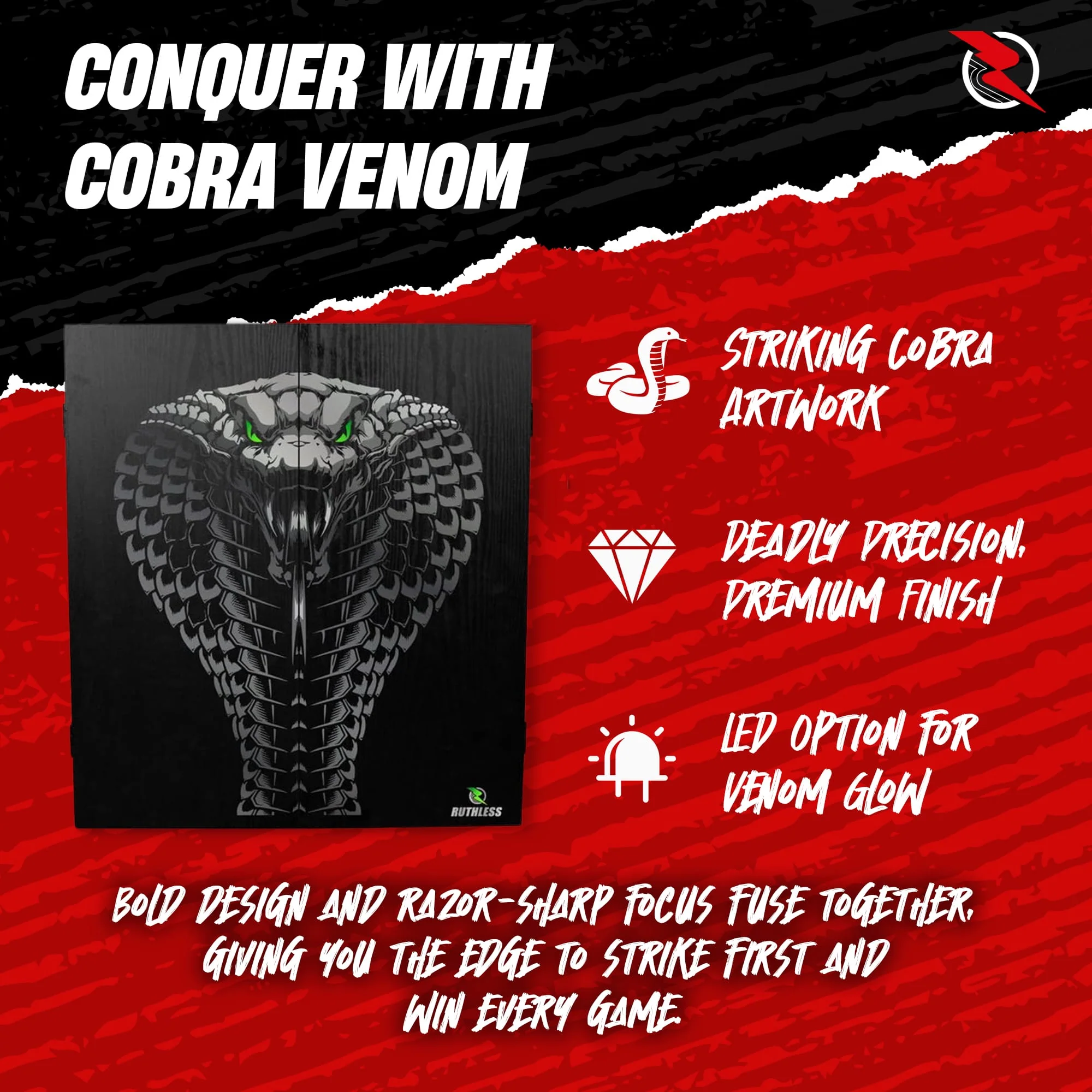 Ruthless Home Darts Centre - Cabinet with USB Light - Cobra - Image 2