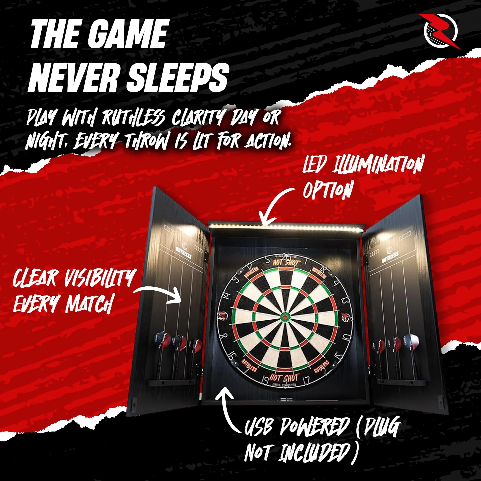 Ruthless Home Darts Centre - Cabinet with USB Light - Dragon - Image 3