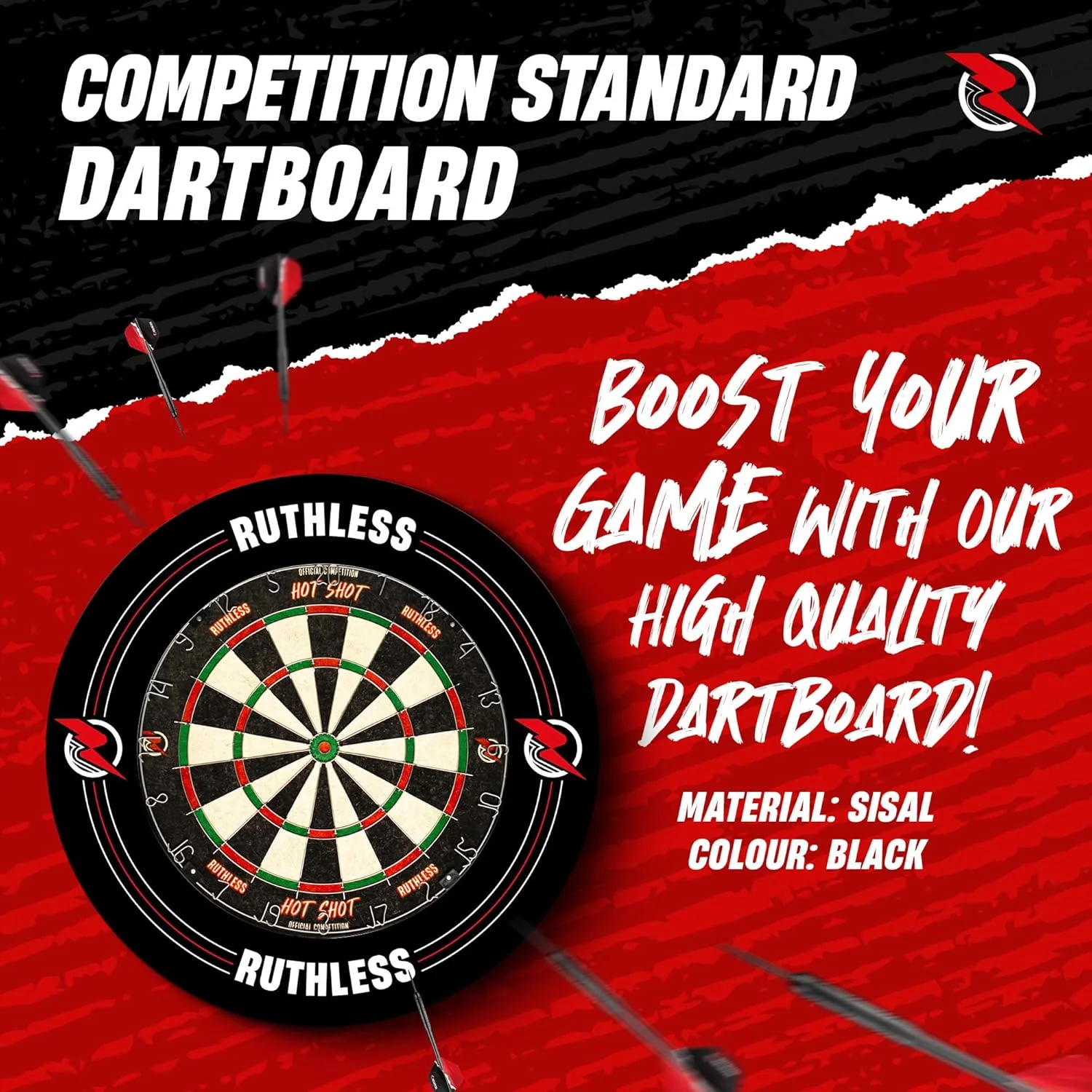 Ruthless Hotshot Home Darts Centre - HDC - inc. Dartboard, Surround and 2 sets of darts - Image 2