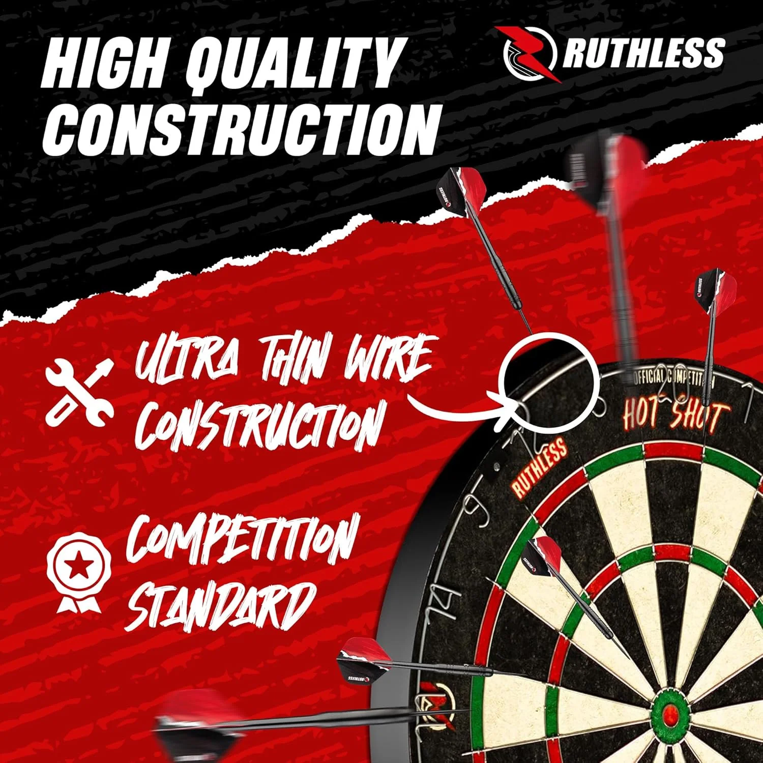 Ruthless Hotshot Home Darts Centre - HDC - inc. Dartboard, Surround and 2 sets of darts - Image 3