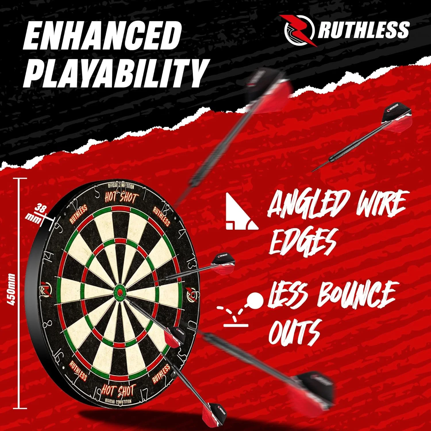 Ruthless Hotshot Home Darts Centre - HDC - inc. Dartboard, Surround and 2 sets of darts - Image 4