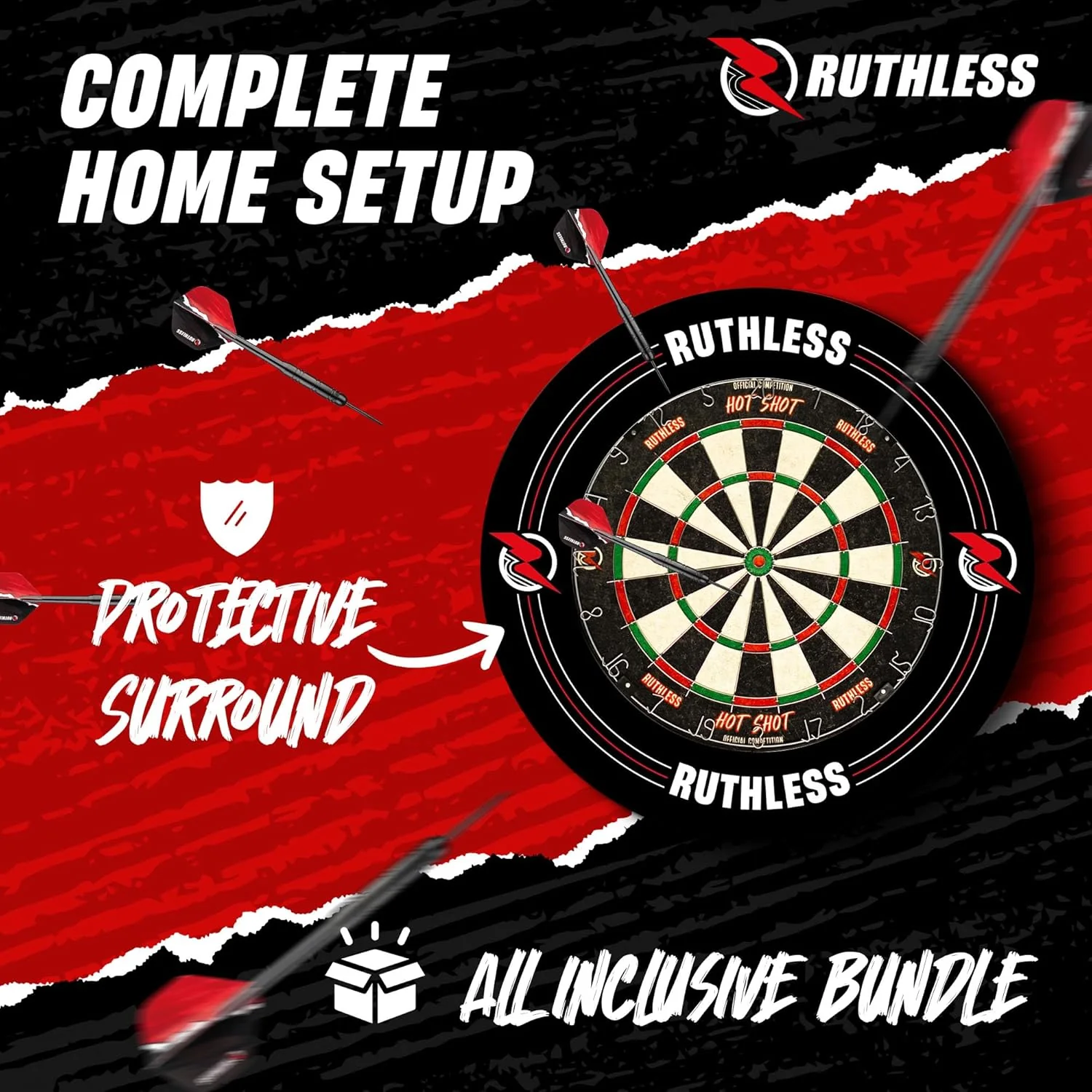 Ruthless Hotshot Home Darts Centre - HDC - inc. Dartboard, Surround and 2 sets of darts - Image 5