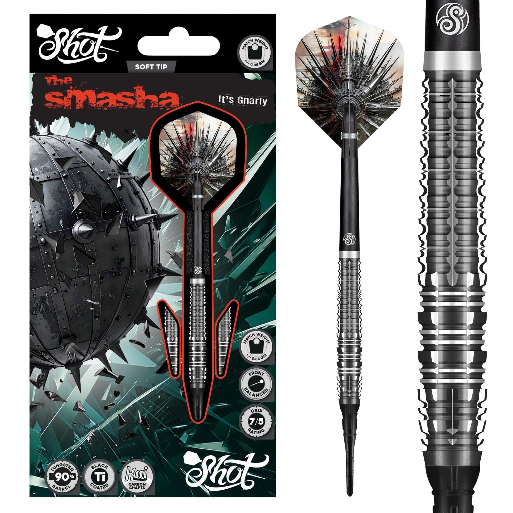 Shot Gnarly Darts - Soft Tip - 90% Tungsten - Smasha