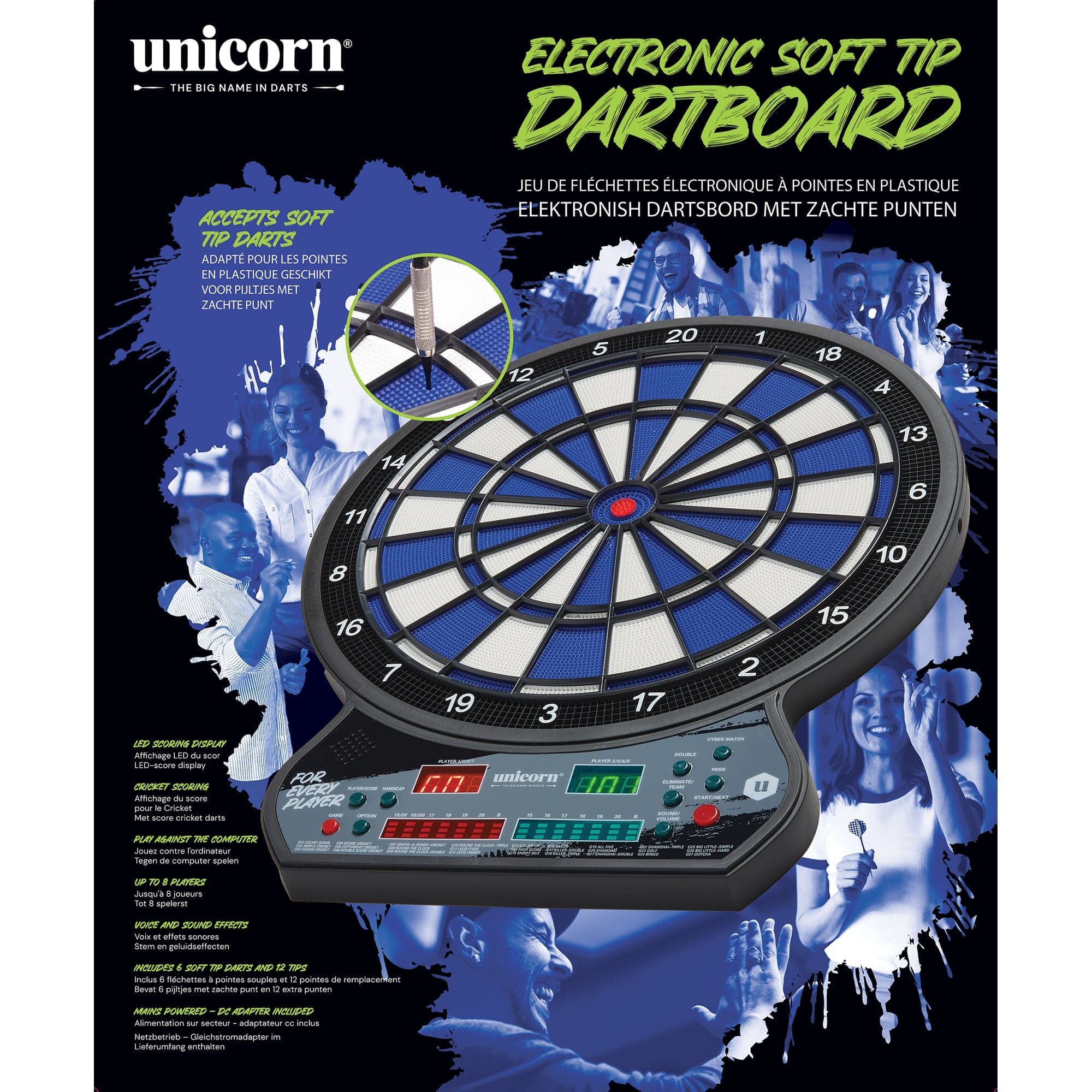Unicorn Electronic Dartboard - Soft Tip Board with LED Display - 2 sets of darts - Image 2