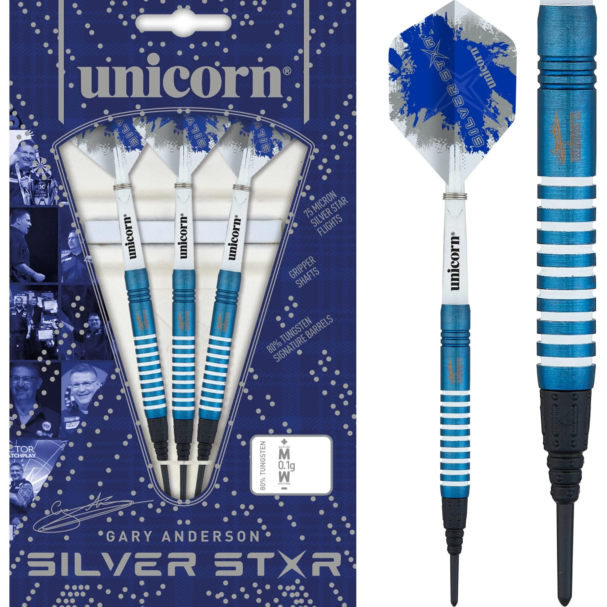 *Unicorn Gary Anderson Darts - Soft Tip - Silver Star - Blue