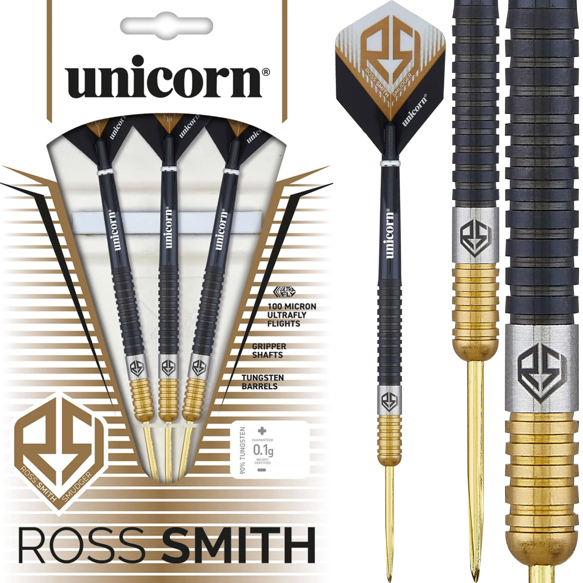 Unicorn Ross Smith Darts - Steel Tip - Smudger - Two Tone - Black & Gold - Image 2