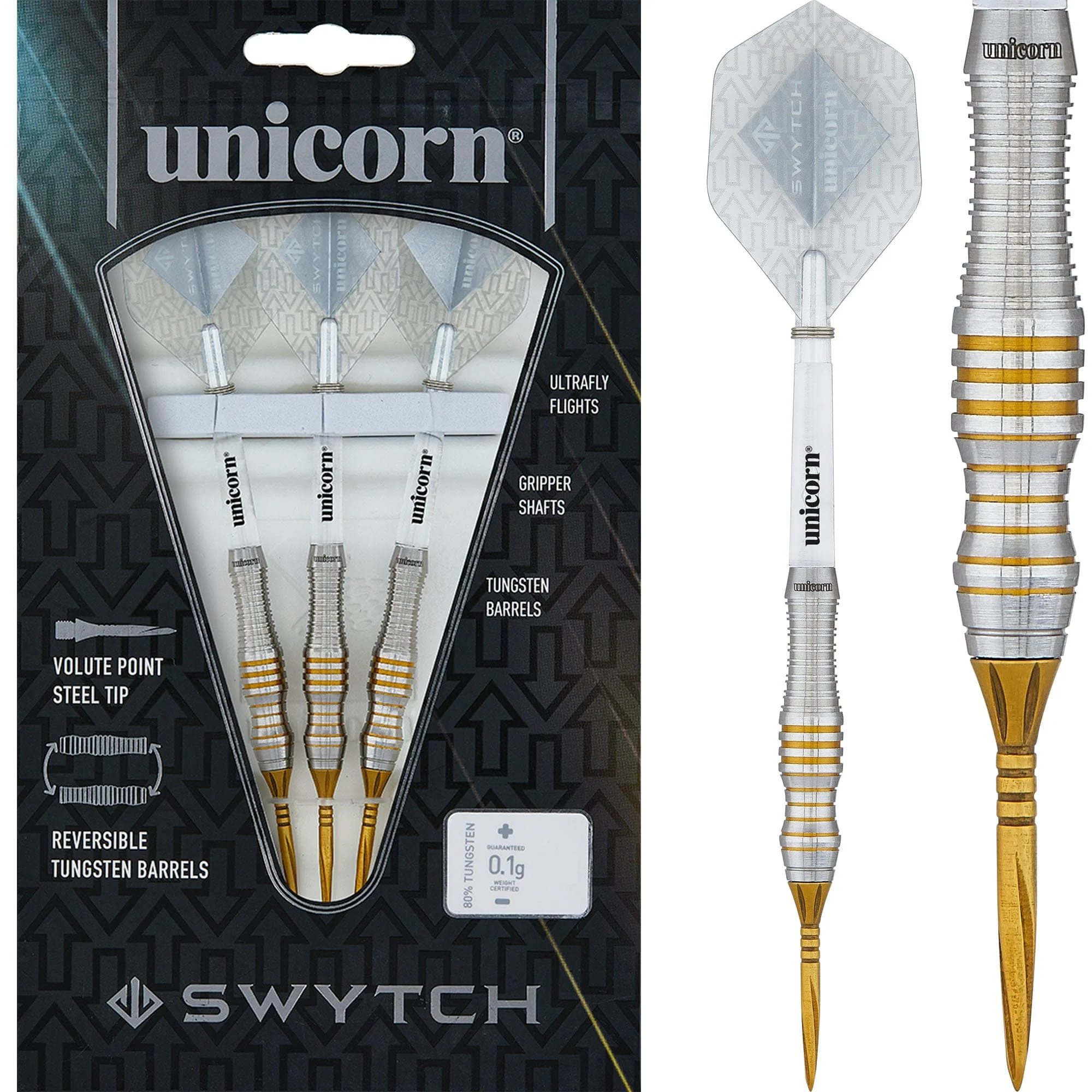 *Unicorn Swytch Darts - Steel and Soft Tip - Reversible Barrels - Gold