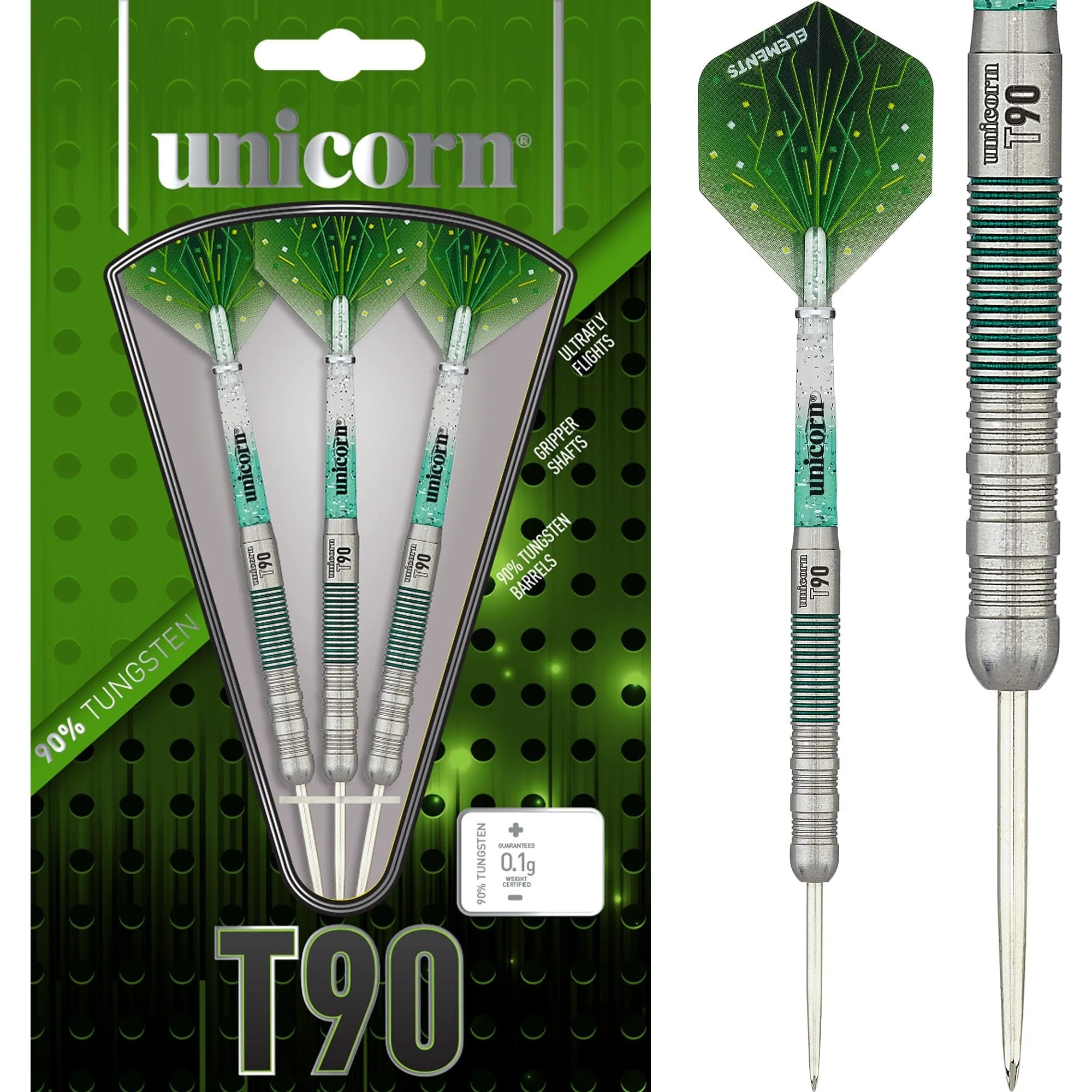 Unicorn T90 Darts - Steel Tip - Core XL - S1 - Green