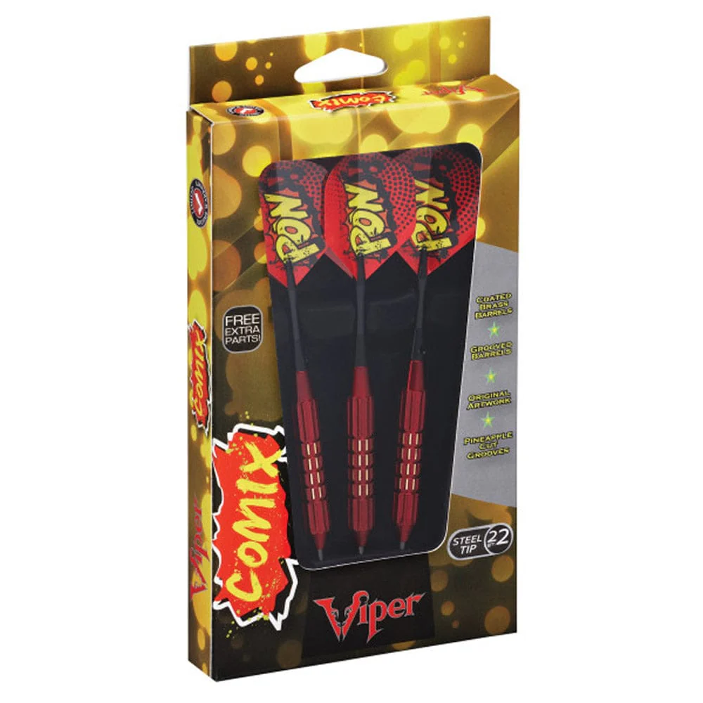 Viper Comix Darts - Steel Tip - Coated Alloy - Cut Grooves - inc Extras - Red - Image 5