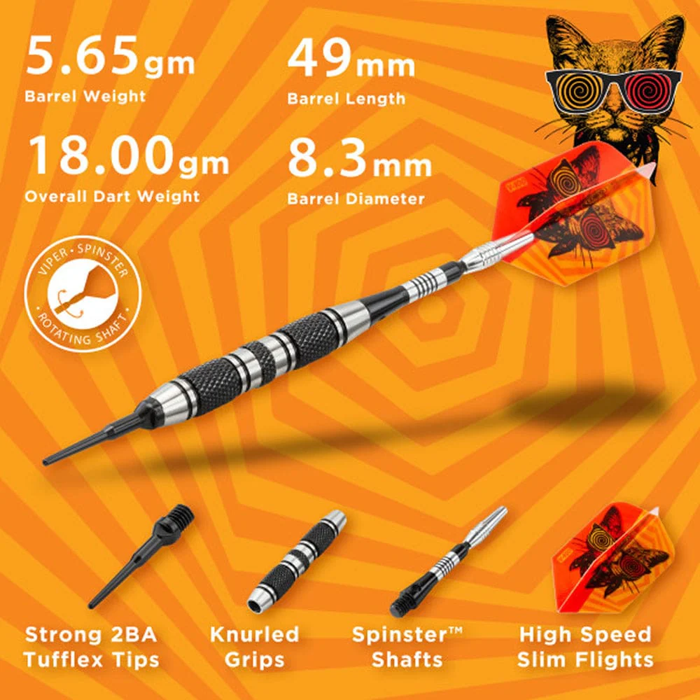 Viper The Freak Darts - Soft Tip - Nickel Silver - with Spinster Shafts - F2 - Black Twin Knurl - Image 4