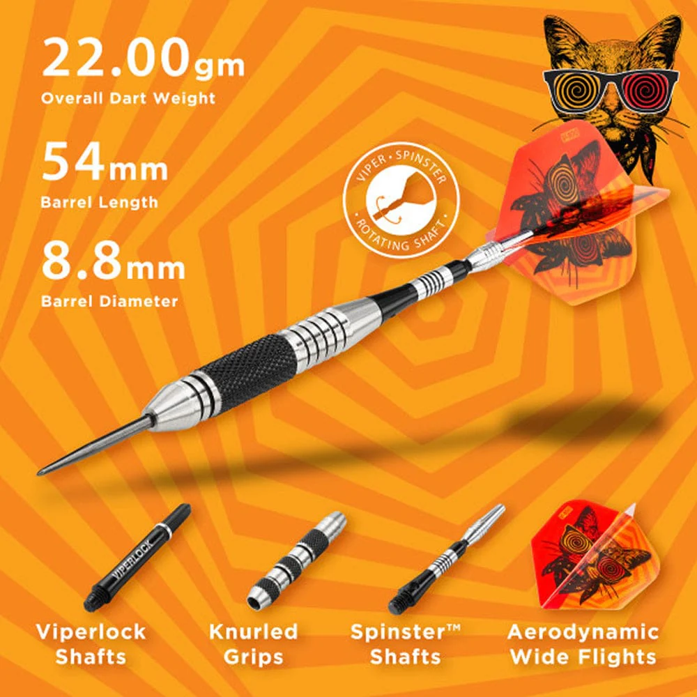 Viper The Freak Darts - Steel Tip - Nickel Silver - with Spinster Shafts - F3 - Black Knurl - Image 5