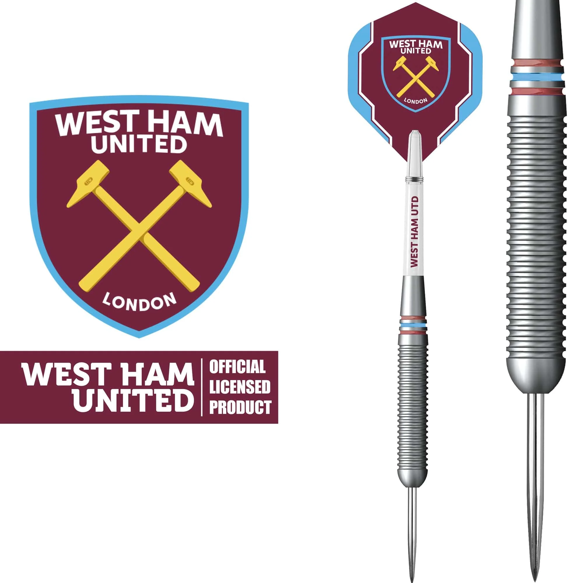 West Ham United FC - Official Licensed - Steel Tip Darts - Brass - 22g - Image 2
